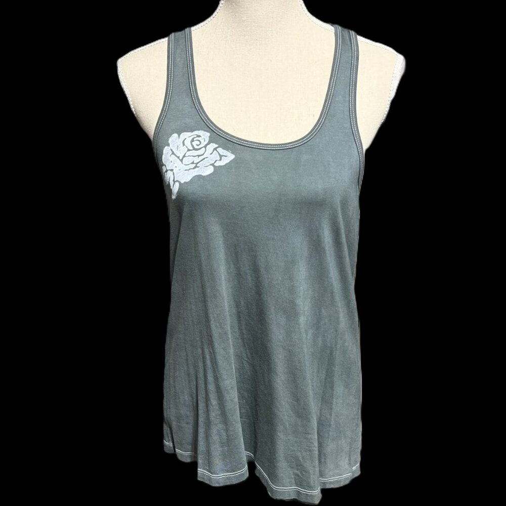 3/$25 🆕 Hand-Painted White Rose Racerback Tank | Olive Green | Made in USA